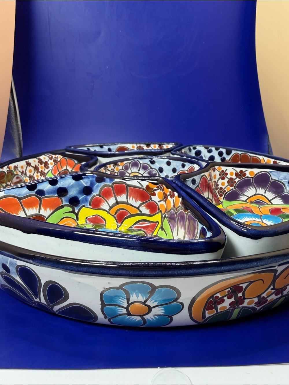 7pc Talavera Mexican Pottery Ceramic Large Appetizer Tray - Picture 2 of 8